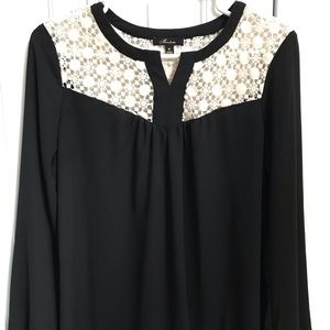 High/low black top with cream crochet!